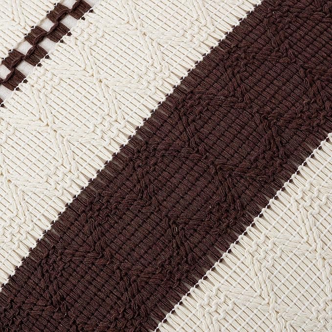 Fancy Homi Set of 1 Boho Brown Euro Decorative Throw Pillow Cover 26x26 Inch for Couch Bed Bedroom, Aesthetic Modern Organic Farmhouse Room Decor, Soft Cotton Accent Macrame Woven Cushion Case