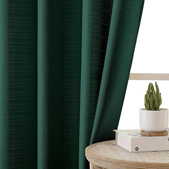 Chyhomenyc Hunter Green Valance for Windows, Light Filtering Faux Linen Textured Small Short Valance for Kitchen Bathroom Laundry Basement, Solid Rod Pocket Top Window Curtain, 60Wx14L inch, 1 Piece