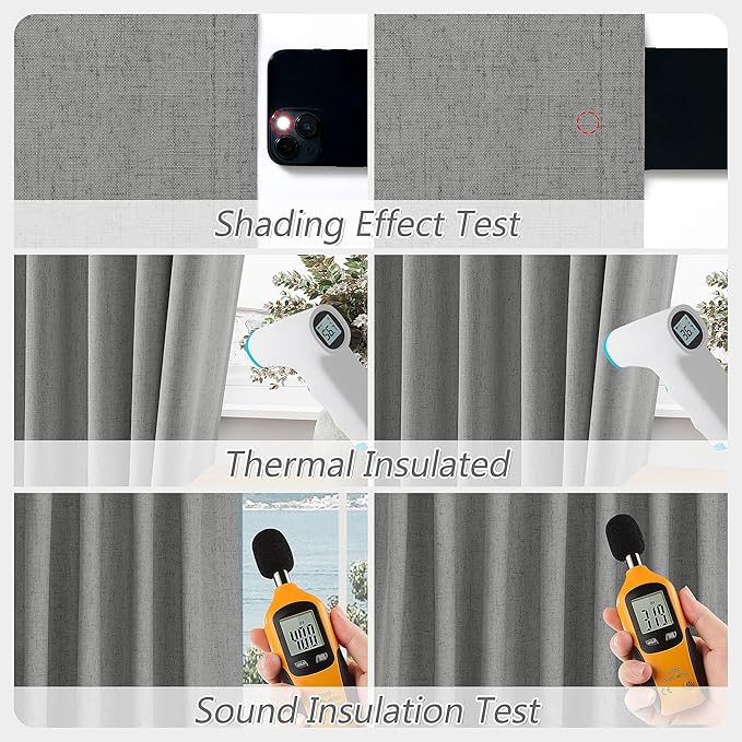 Guken 100% Blackout Linen Curtains 120 Inch Length 2 Panels Set for Living Room Bedroom Back Tab Thermal Insulated Black Out Linen Drapes Room Darkening Window Curtains,Dark Grey