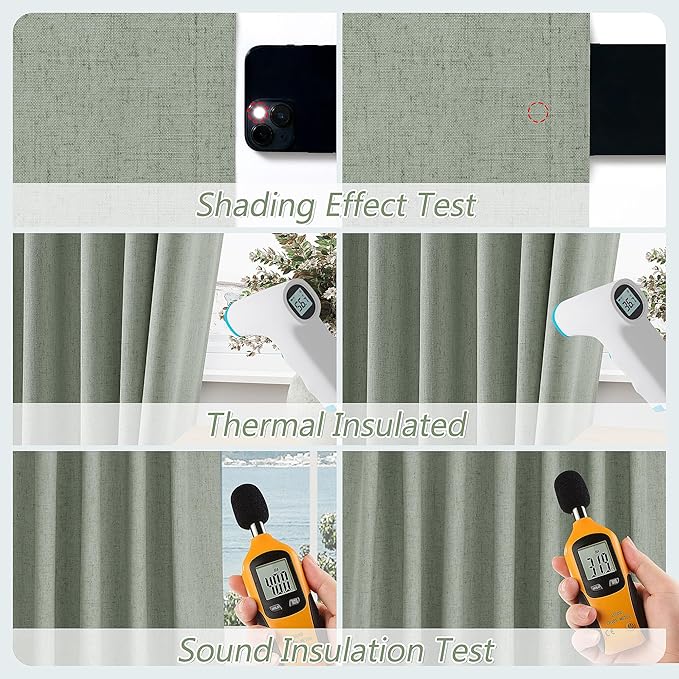 Guken 100% Blackout Curtains 120 Inch Length 2 Panels Set for Living Room Bedroom Back Tab Thermal Insulated Black Out Linen Drapes Room Darkening Window Curtains Desert Sage 52x120
