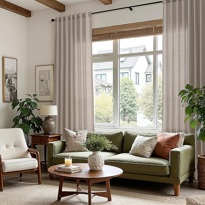 Nanspring Stone Beige Linen Curtains for Living Room 120 Inches Long Light Filtering Semi Sheer Curtain Back Tab Simple Modern Luxury Long Floor to Ceiling High Window for Bedroom 52x120, 2 Panels