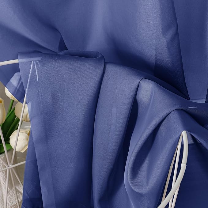 Aiyufeng Royal Blue Sheer Curtains 90 Inches Long 2 Panels Set, Semi Transparent Voile Rod Pocket Blue Sheer Window Drapes for Bedroom Bed Canopy Dining Wedding Party Backdrop, 42W x 90L inch