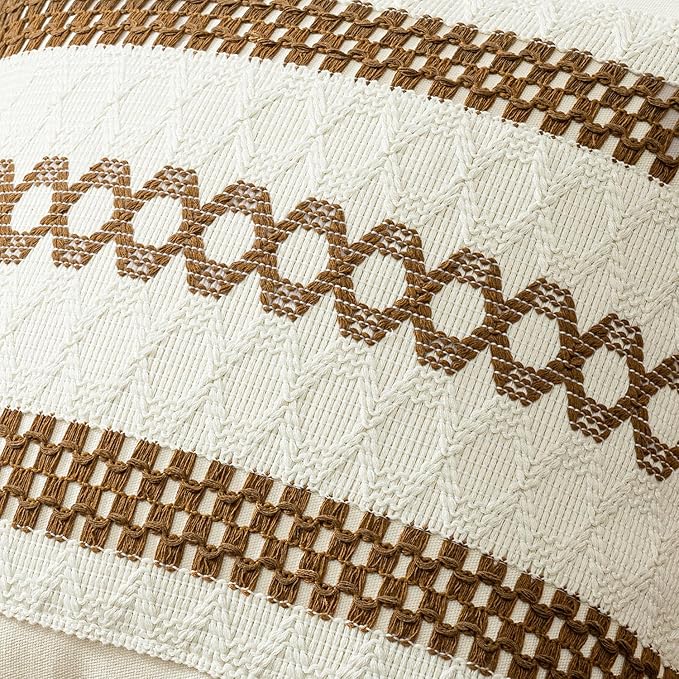 MIULEE Set of 2 Coco Brown Boho Decorative Lumbar Pillow Covers 12x20 Inch Farmhouse Rustic Couch Throw Pillows Modern Cotton Cushion Covers Retro Cute Macrame Woven Spring Decor for Bed Sofa Chair