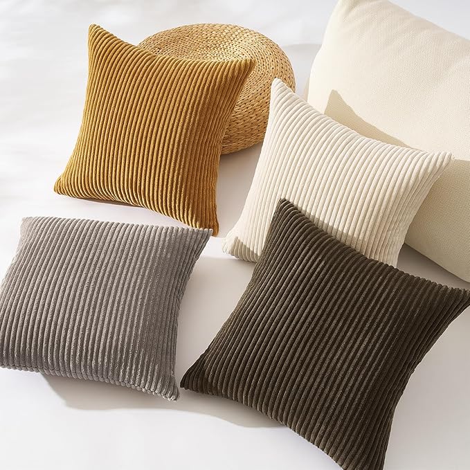 Topfinel Decorative Brown Throw Pillow Covers Cushion Cases, Set of 4 Soft Velvet Modern Double-Sided Designs, Rustic Fall Home Decor, Pillow Inserts Not Included 18x18 inch