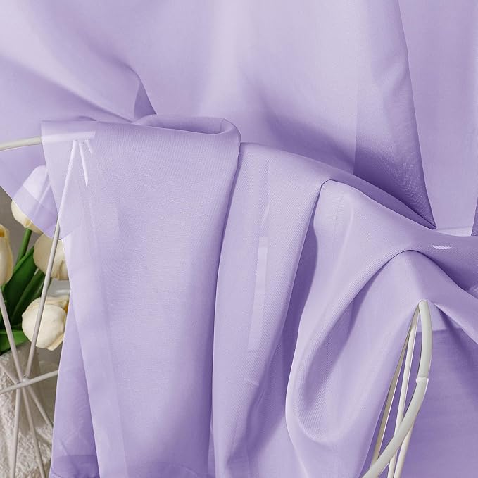 OVZME Lavender Sheer Curtains 54 Inches Long 2 Panels - Soft Light Filtering Window Sheer Panels for Living Room/Bedroom, Top Dual Rod Pocket, 1 Pair, Each 42Wx54L Inches