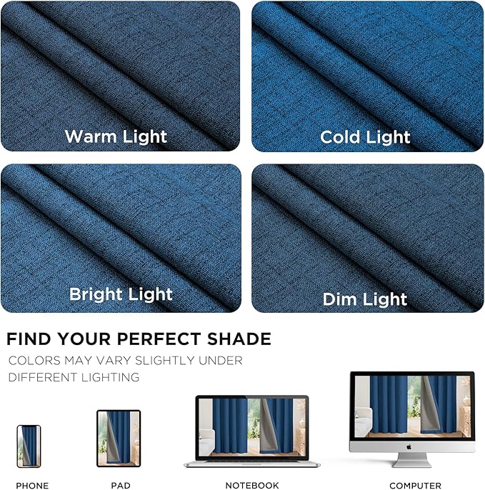 Joydeco Blackout Curtains for Bedroom - 100% Light Blocking 2 Panels Navy Blue Drapes 42" W x 90" L, Thermal Insulated Room Darkening Curtains, Linen Textured for Living Room, Rod Pocket & Back Tabs