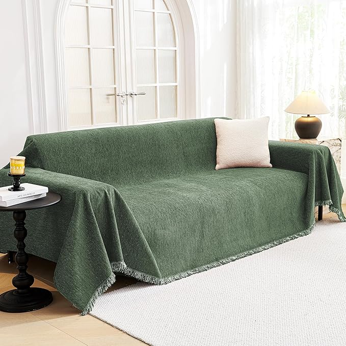 MYSKY HOME Couch Cover Sofa Covers Couch Covers for 3 Cushion Couch Sofa Pet Friendly, L Shaped Couch Cover Sectional Couch Covers Non Slip Dogs Furniture Protector for Kid, Dog, 91"x134", Moss Green