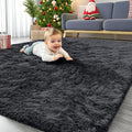OLANLY 4x7 Area Rugs for Living Room Bedroom, Machine Washable Soft Fluffy Shaggy Bedside Rug, Indoor Floor Carpet for Kids Girls and Boys, Dorms, Nursery Rooms, Home Decor Aesthetic, Black