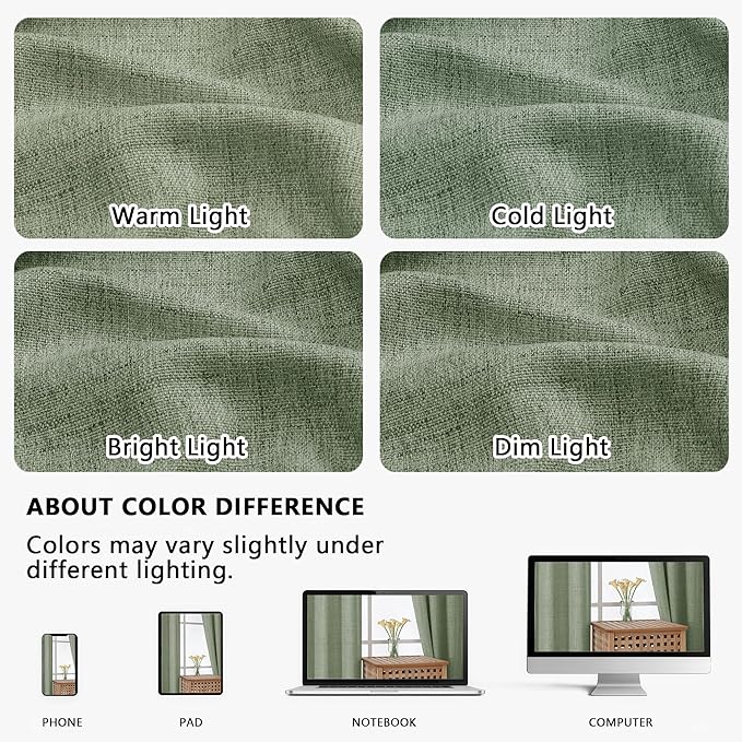 OVZME Green Valance for Windows, Light Filtering Faux Linen Textured Small Short Valance Kitchen Curtain, Dual Rod Pocket Top Short Window Curtain for Bathroom Basement Farmhouse, 1 Piece, 60Wx16L