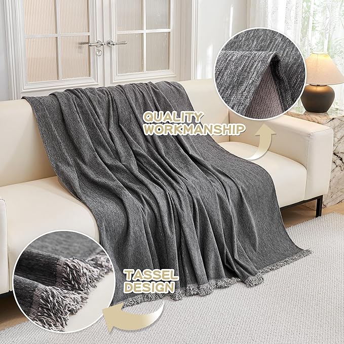 MYSKY HOME Couch Cover for Dogs, Washable Couch Covers, Non Slip Sofa Cover, Couch Cover 2 Cushion Sofa Dogs Furniture Protector with Tassels, Chenille Sofa Slipcover for Pets, 71"x118", Dark Grey