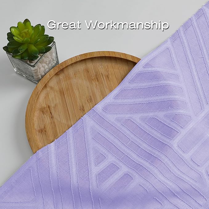 Simplebrand Lavender Semi Sheer Curtains 84 Inches Long 2 Panels, Light Filtering Geometric Jacquard Clip Textured Sheer Curtains for Bedroom，Modern Elegant Window Curtains Drapes，42x84 inch