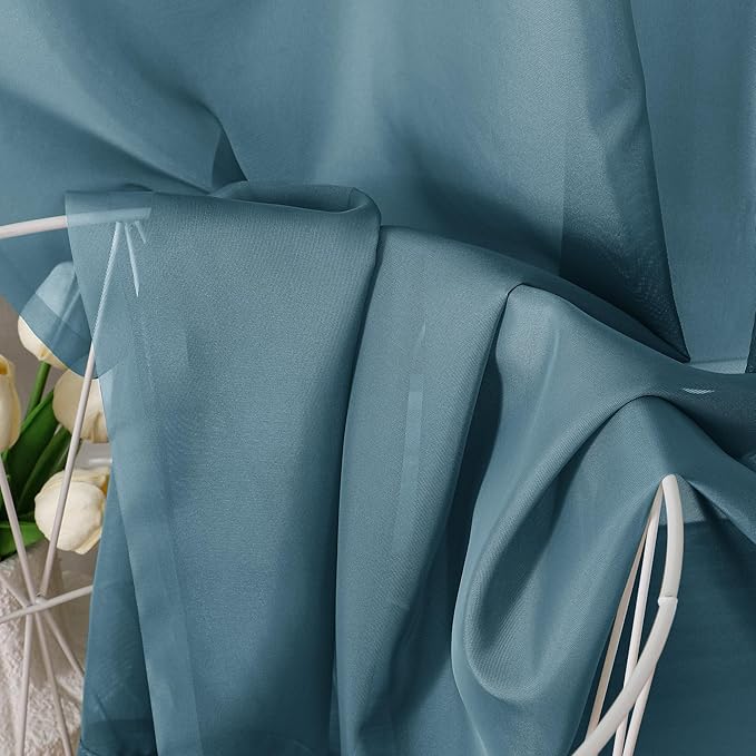 Aiyufeng Dusty Blue Sheer Curtains 54 Inch Length 2 Panels Set, Light Filtering Airy Rod Pocket Dusty Blue Window Curtain Treatment Drapes for Kitchen Bedroom Living, Each 42Wx54L Inches