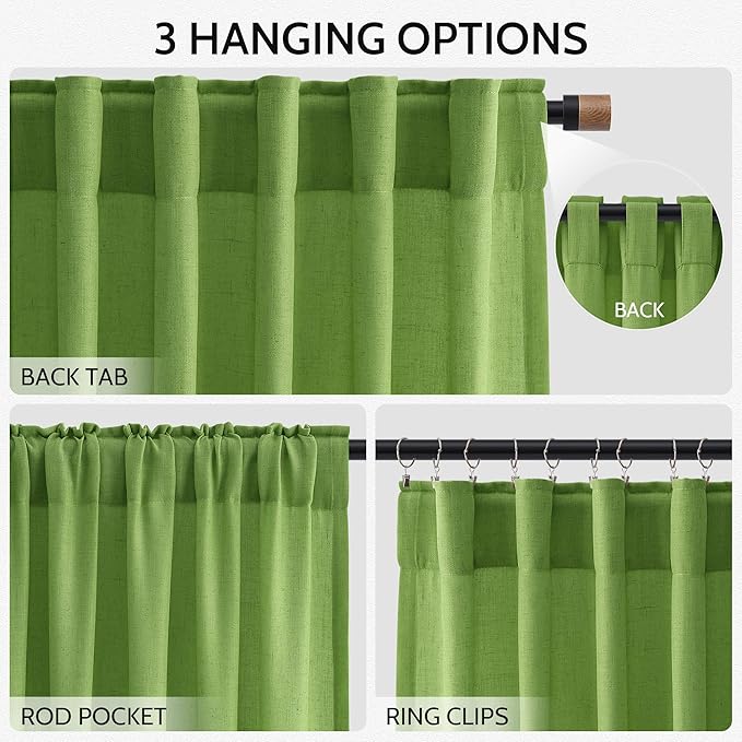 Lime Green Linen Curtains 84 Inches Long, Back Tab Light Filtering Semi Sheer Privacy Drapes for Living Room & Bedroom Simple Style, 52x84 inch, 2 Panels