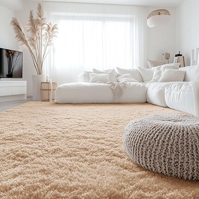 OLANLY 6x9 Machine Washable Large Area Rugs for Living Room, Bedroom, Soft Fluffy Shaggy Bedside Rug, Indoor Floor Carpet for Kids Girls and Boys, Dorms, Nursery, Home Decor Aesthetic, Beige