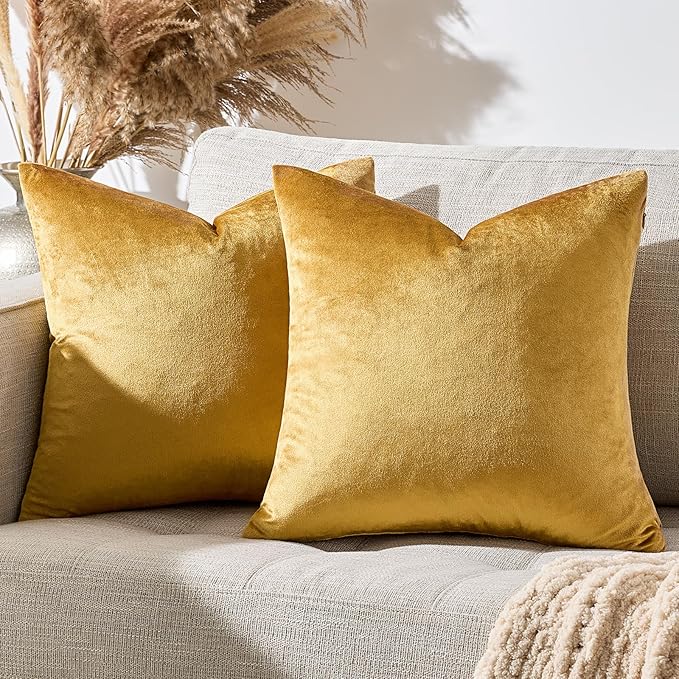 GIGIZAZA Golden Throw Pillow Covers 24x24 Decorative Velvet Cushion Covers Pack of 2 Pillowcase for Sofa