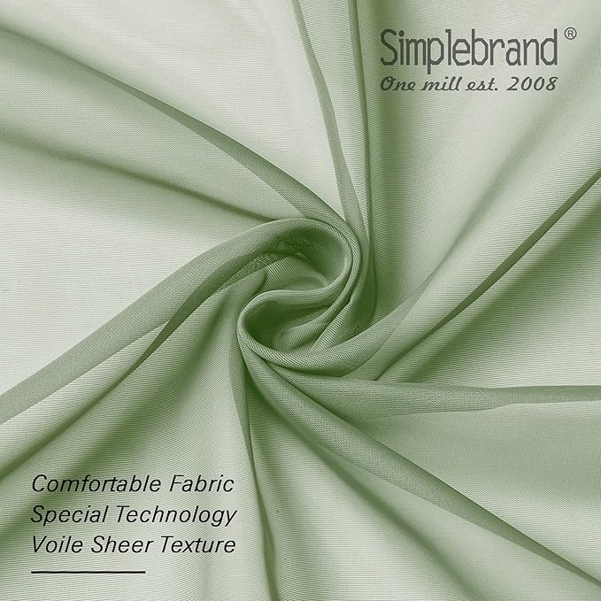 Simplebrand Sage Sheer Curtains 63 Inch Length 2 Panels, Rod Pocket Solid Color Window Sheer Curtain Panels, Elegant Curtains & Drapes for Living Room, Bedroom 2 Panels (Sage, 42" W x 63" L)