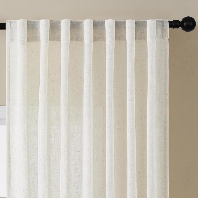 Joydeco Light Filtering Curtains 90 Inch Length for Bedroom, Linen Curtains 90 Inch Length 1 Panel Set for Living Room，White Semi Sheer Drapes 90 Inches Long with Rod Pockets