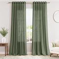 Nanspring Olive Green Linen Curtains for Living Room 2 Panels Set 105 Inch Length Back Tab Light Filtering Semi Sheer Curtain Drapes for Bedroom 52x105