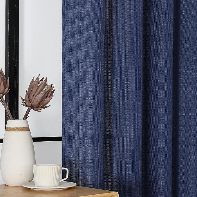 Chyhomenyc Blue Short Curtain Valance for Windows, Faux Linen Textured Half Window Curtains, Burlap Solid Topper Small Curtain Valance for Bathroom Laundry Basement, 60Wx18L Inch, 1 Piece
