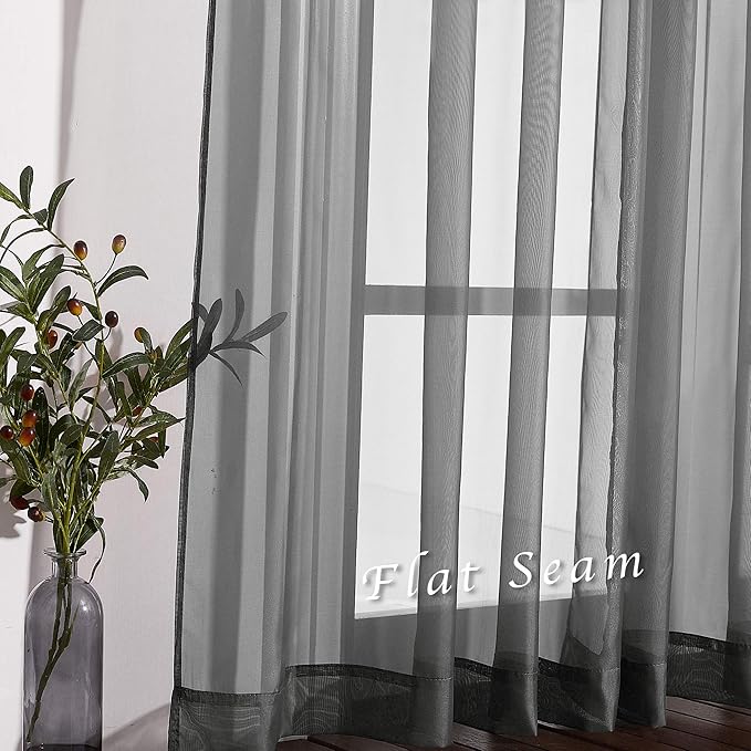 NICETOWN 45 Inch Sheer Curtains - Grommet Top Window Treatment Voile Panels for Bedroom & Kitchen & Loft (54" Wide, Dark Grey, Set of 2)