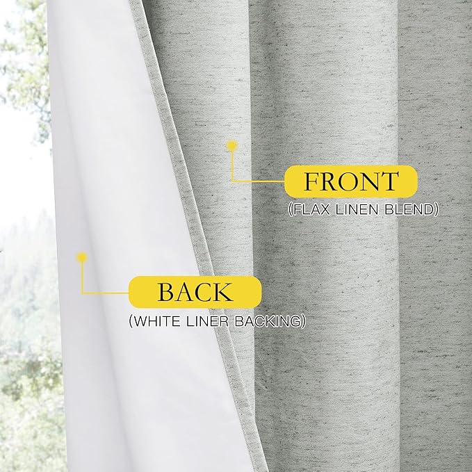 NICETOWN Grey Long Linen Full Shade Panels, 52" Wide x 90" Long, Pair of Thermal Insulated & Energy Efficiency Blackout Curtains for Bedroom Windows, Lined Silky Performance Window Dressing