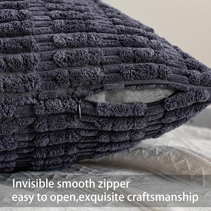 Pack of 2 Corduroy Decorative Throw Pillow Covers 22x22 Inch Soft Striped Pillow Covers Modern Farmhouse Home Decor for Sofa Living Room Couch Bed（Dark Grey）