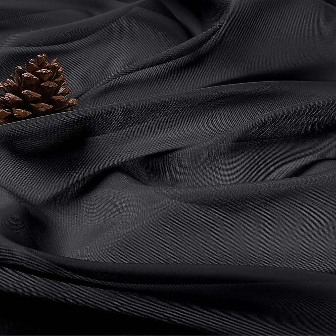 OVZME Black Bedroom Curtains 96 Length for Farmhouse, 59 Inch Extra Wide Light Filtering Voile Drapes Light Airy Window Decor for Patio Door Living Room Bedroom Dining, 59Wx96L Inches