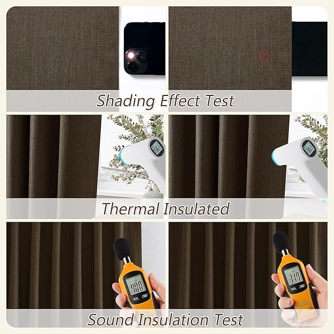 Guken 100% Blackout Curtains 96 Inch Length 2 Panels Set for Living Room Bedroom Back Tab Thermal Insulated Black Out Linen Drapes Room Darkening Chocolate,52x96