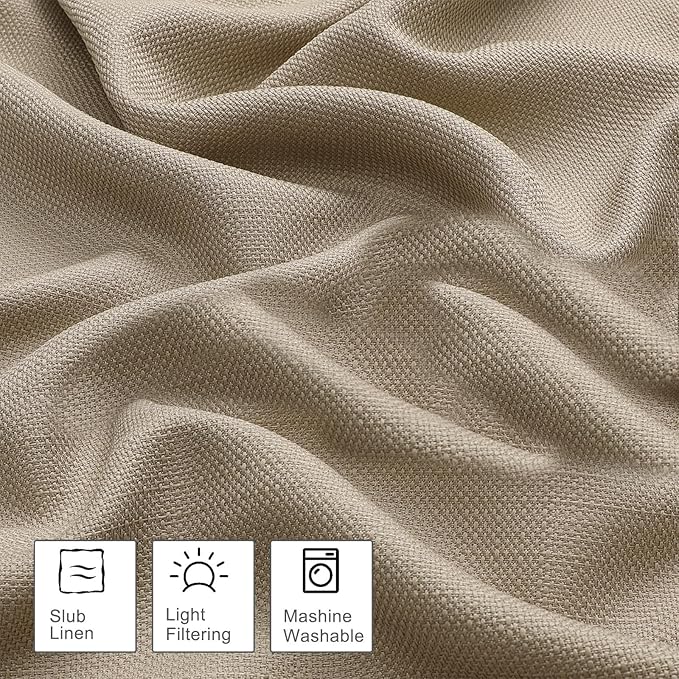 OWENIE Bob 1 PCS Camel Valances for Windows, Faux Linen Textured Kitchen Window Curtains Valance for Bedroom Living Room, Modern Soft Airy Solid Rod Pocket Bathroom Cafe Curtain, 60Wx20L Inch