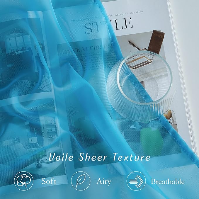 NICETOWN Voile Sheer Teal 90 inch Curtains for Bedroom, Grommet Casual Window Treatments with Light Filtering Airy & Elegant for Living Room, W54 x L90, 2 Panels