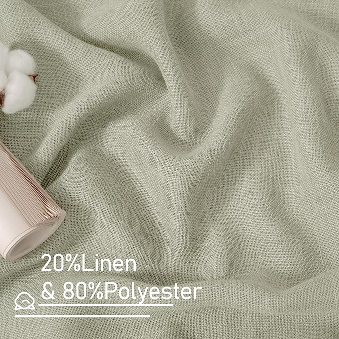LAMIT Short Linen Curtains 48 Inch Length 2 Panels, Semi Sheer Light Filtering Panels Bronze Grommet Drapes for Small Window/Bathroom/Bedroom/Basement, Sage Grey, 34 x 48 Inch