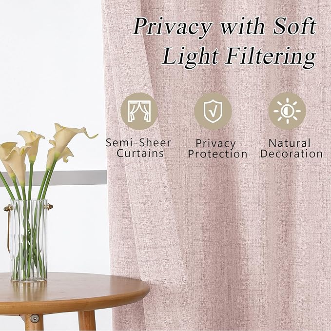 OVZME Blush Pink Valance for Windows, Light Filtering Faux Linen Textured Small Kitchen Valances for Windows, Dual Rod Pocket Farmhouse Short Curtain for Bathroom Basement, 60Wx20L inch, 1 Piece