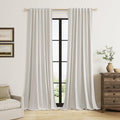 Guken 100% Black Out Light Beige Linen Curtains 90 Inch Long for Living Room Back Tab Rod Pocket Modern Farmhouse Thermal Insulated Drapes for Bedroom Black Out Window Curtain 2 Panels, 52x90