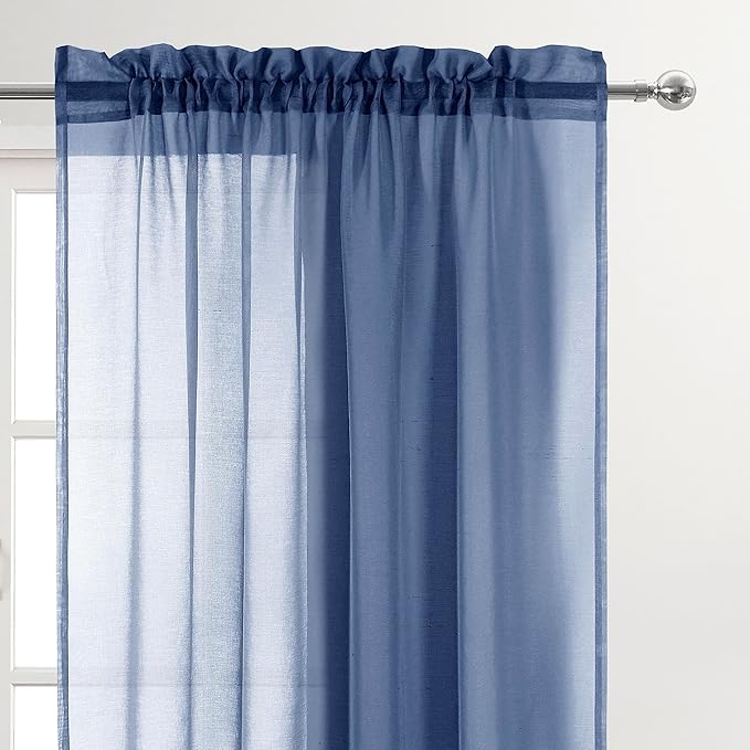 DWCN Sheer Curtains Semi Transparent Voile Rod Pocket Curtains for Bedroom and Living Room, Dusty Blue, 36 x 36 inches Long, Set of 2 Panels