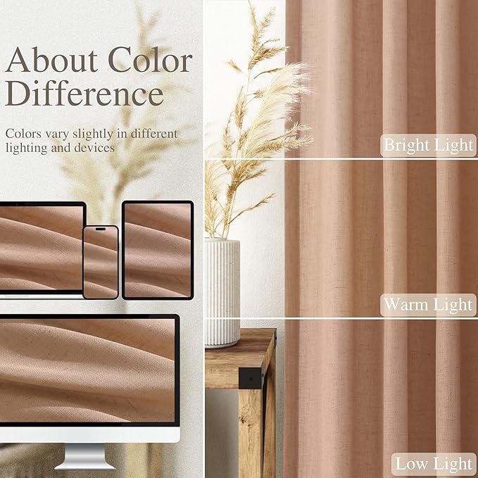 Extra Long Peach Linen Curtains 120 Inch for Girl Kids Bedroom 2 Panels Set Rod Pocket Back Tab Light Filtering Semi Sheer Soft Drapes Privacy High Ceiling Drapes Farmhouse Dinner Room 52x120