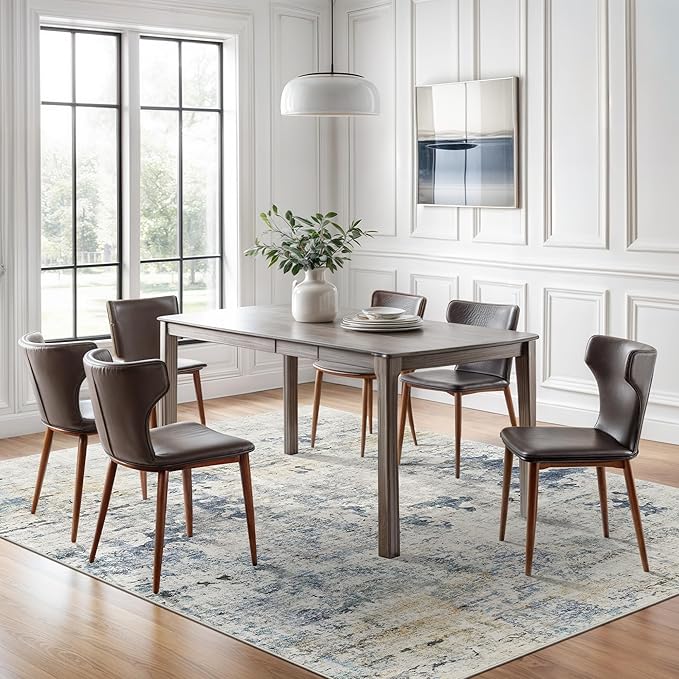 Soalmost 6x9 Abstract Area Rugs for Living Room 6 x 9 Washable Non Slip Low Pile Gray Rugs for Bedroom Dining Room Foldable Thin Blue Yellow