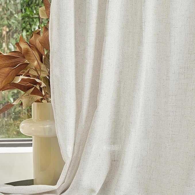 MYSKY HOME Linen Curtains for Sliding Glass Door, Back Tab Semi Sheer Curtain Panels Extra Long Floor Length Drapes Linen Texture Soft Touch Country Curtains, 50x102 Inch, Linen, Set of 2