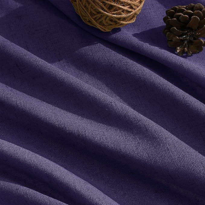 Purple Curtains 63 Inches Long 2 Panel Sets for Living Room Bedroom, Light Filtering Linen Drapes for Kitchen Windows Rod Pocket or Back Tab Curtain,Semi Sheer 52x63
