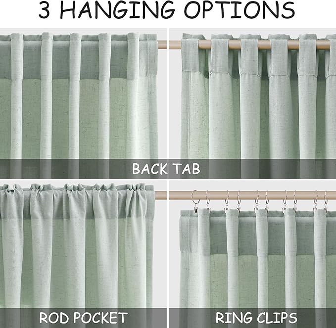 Nanspring Aqua Green Linen Curtains 84 Inch Length 2 Panels Set for Living Room Rod Pocket Back Tab Light Filtering Window Drapes for Bedroom Dining Room Protect Privacy Modern Farmhouse Decor 52x84
