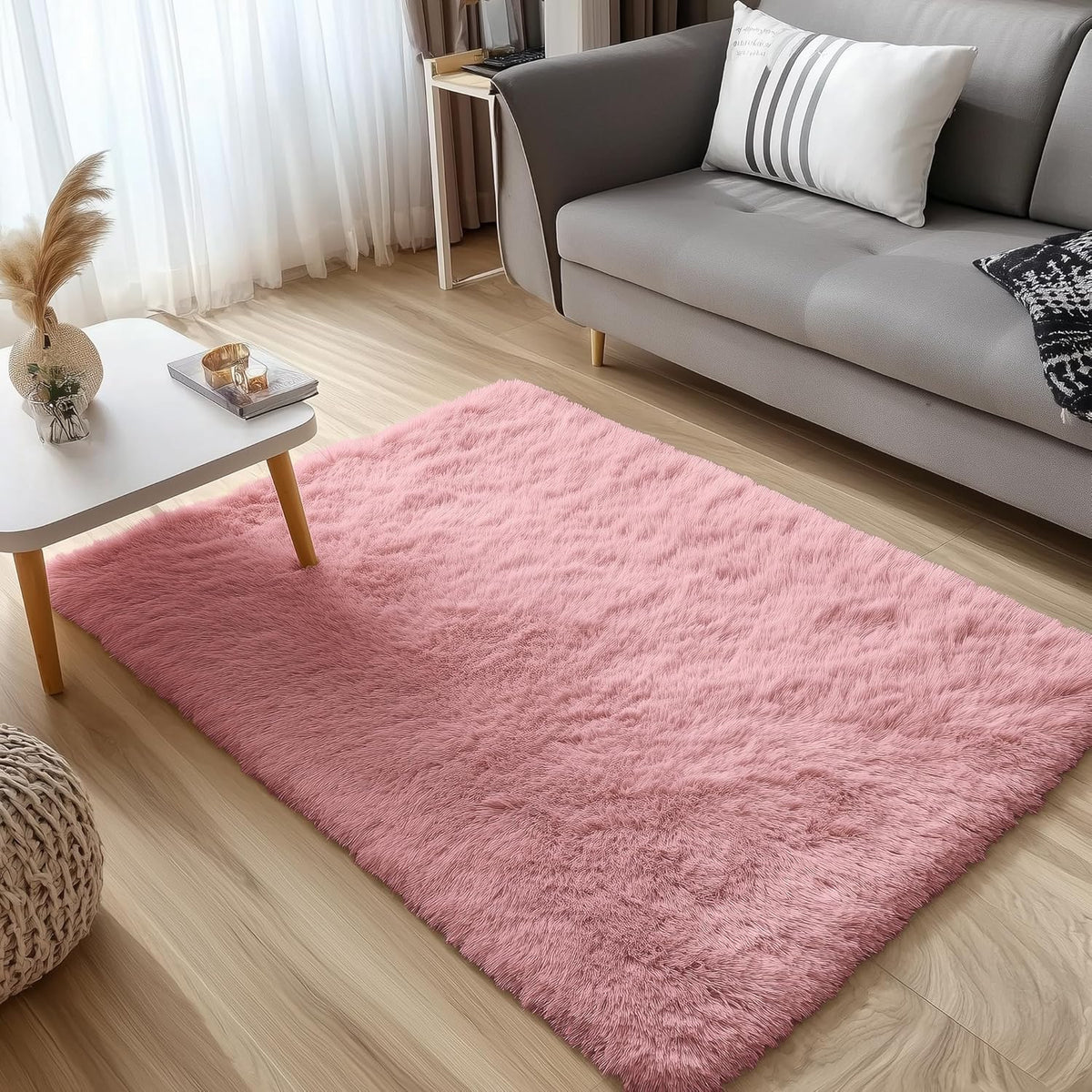 3X5 Machine Washable Small Bedside Rug, Soft Fluffy Shaggy Rugs for Living Room, Bedroom, Indoor Floor Carpet for Kids Girls and Boys, Preppy Dorms, Nursery, Home Decor Aesthetic, Pale Pink