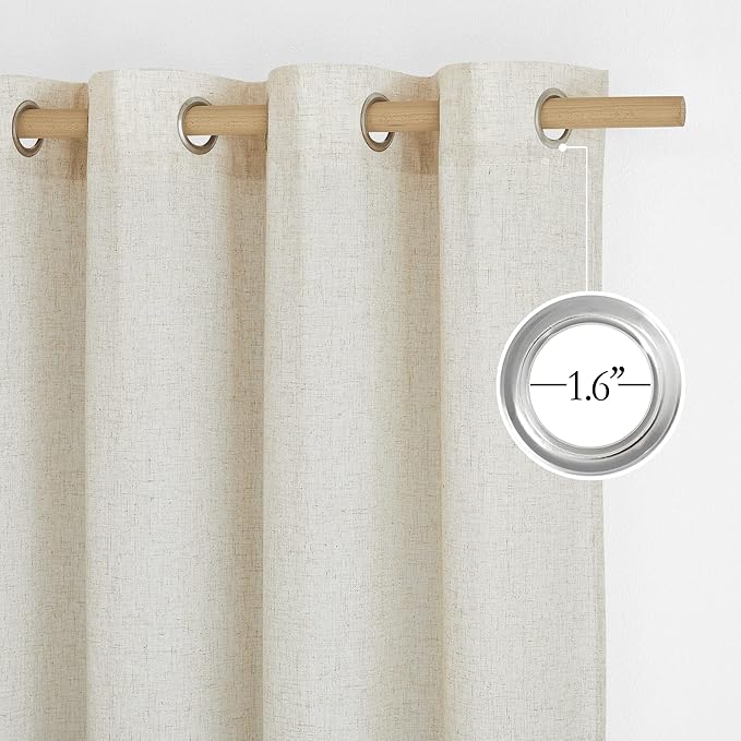 NICETOWN Linen Curtains for Windows 90 inch Long, Grommet Semi Sheer Vertical Drapes Privacy Added with Light Filtering for Doorway/Living Room, Natural, W42 x L90, 2 Pieces