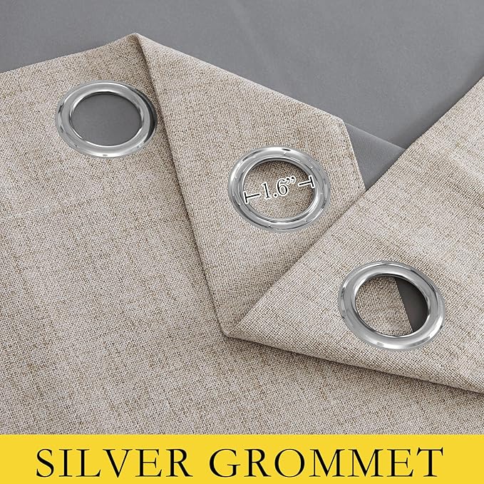 NICETOWN Farmhouse Style 100% Blackout Oatmeal Linen Curtains 90 inches Length, 2 Panels, 52" W, Room Cooling Window Draperies with Thermal Insulated Liners for Dining Room