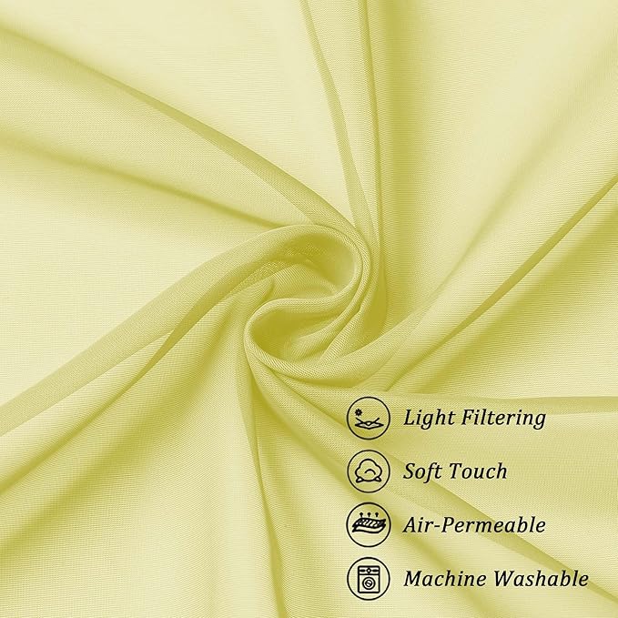 Chyhomenyc Extra Long Sheer Curtains 120 Inches Long 2 Panels Set, Light Filtering Voile Curtain Drapes for Floor to Ceiling Window Patio Sliding Door, 10FT, Lemon