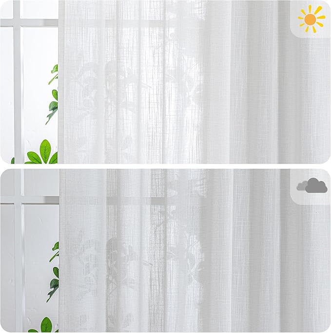 MYSKY HOME Natural Linen Living Room Curtains, Semi Sheers Light Filtering Back Tab Privacy Drapes for Patio Pergola Gazebo Nice Vertical Elegant Style, Beige White, 100 x 95 Inches, 1 Panel
