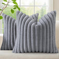 decorUhome Cozy Faux Fur Throw Pillow Covers 18x18 Set of 2 Decorative Soft Plush Striped Modern Farmhouse Boho Couch Pillow Cases with Velvet Back for Sofa Bed Living Room, Grey