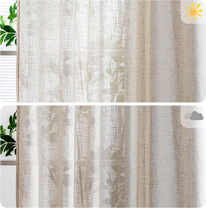 MYSKY HOME Living Room Curtains for Windows, Semi Sheer Linen Curtains Boho Room Decor Sliding Glass Patio Doorways Light Filtering Privacy Protect Soft Texture, 100" x 90", Linen, 1 Panel