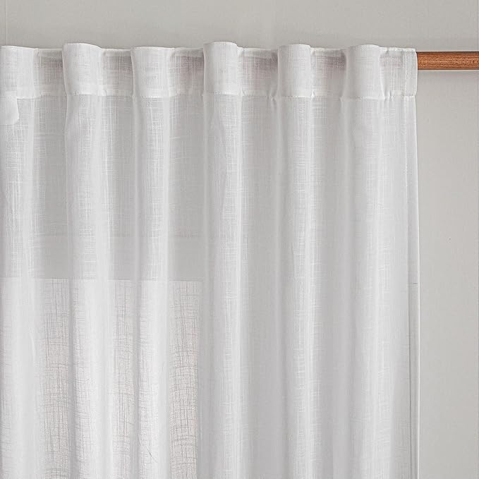 MYSKY HOME Floor to Ceiling Curtains 120 Inches White Sheer Window Drapes 2 Panel Sets, Soft Cotton Blend Light Filtering for Living Room Back Tab Draperies Linen Look Boho Fabric, 50" x 120"