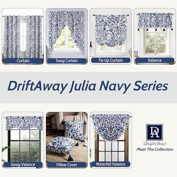 DriftAway Julia Lined Valance Double Layer Thermal Insulated Room Darkening Blackout Valances 3 Inch Rod Pocket Window Valance for Bathroom Living Room 52 Inch by 24 Inch Navy