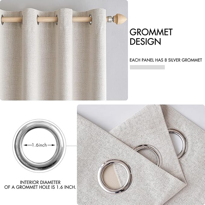 MIULEE 100% Blackout Linen Textured Curtains for Bedroom Solid Thermal Insulated Ivory Grommet Room Darkening Curtains & Drapes Luxury Decor for Living Room Nursery 52 x 102 Inch (2 Panels)