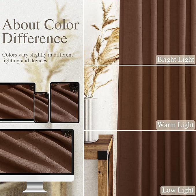 Nanspring Mocha Brown Curtains 84 Inches Long for Living Room Back Tab Linen Luxury Light Filtering Privacy Semi Sheer Curtain Farmhouse Decor Boho Textured Drapes for Bedroom 52x84 Inch,2 Panels
